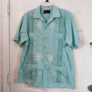Guayaberas Yucatecas Shirt Men's Size 42 Seafoam Green Short Sleeve 4 Pocket